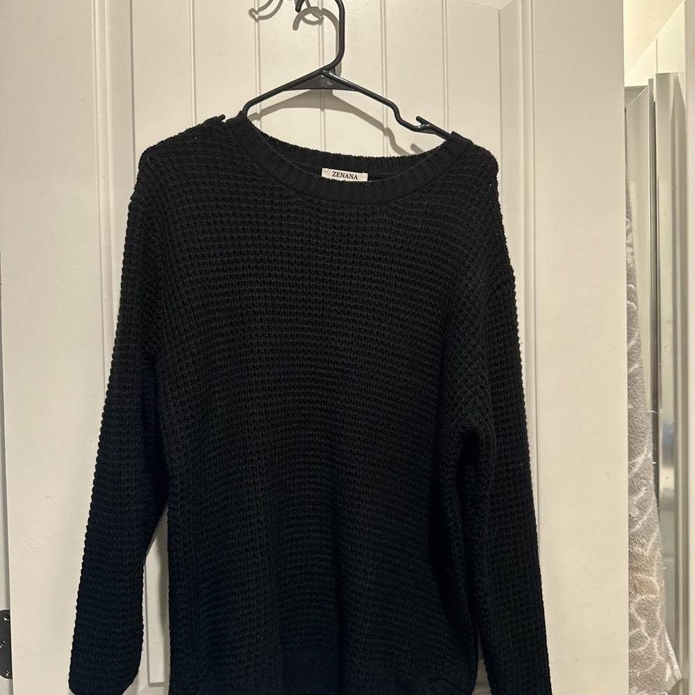 Zenana Black Waffle Knit Sweater